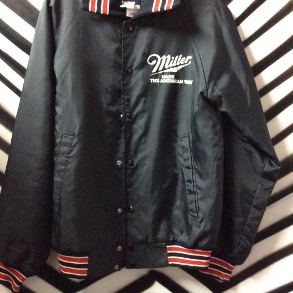 product details: Miller High life black baseball jacket photo
