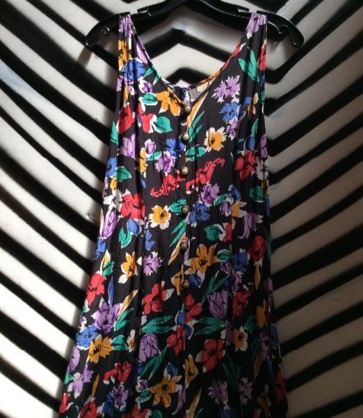 product details: Tank Dress - Black W/Floral Print photo