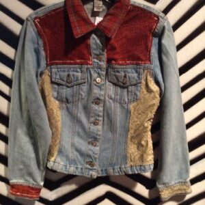 Photo detail:DENIM JACKET W/LEATHER PATCHWORK