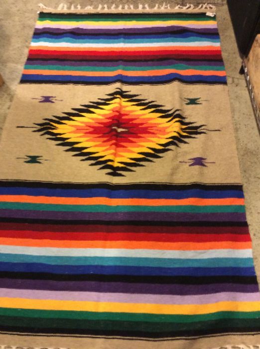 Rainbow Multi-stripe Geometric Design Mexican Blanket | Boardwalk 