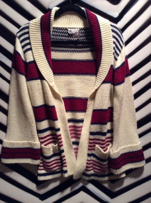 70s Cardigan Striped Blue White Red Boardwalk Vintage