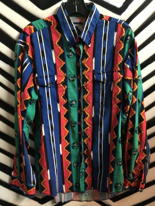 Wranglers Neon Aztec Design Printed Western Shirt | Boardwalk Vintage