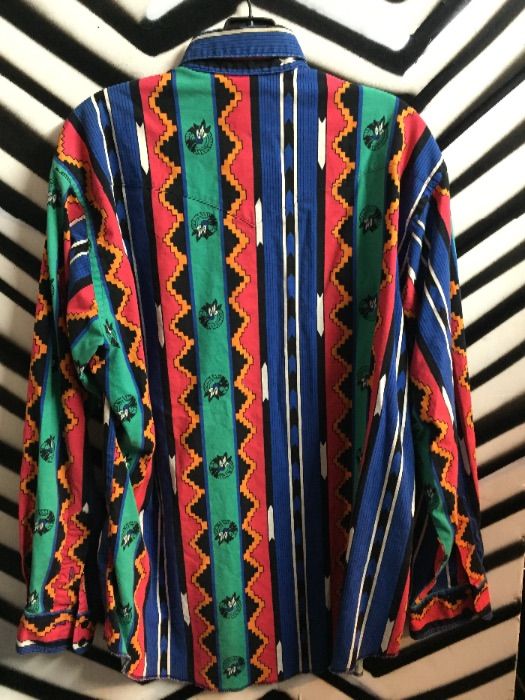 Wranglers Neon Aztec Design Printed Western Shirt | Boardwalk Vintage