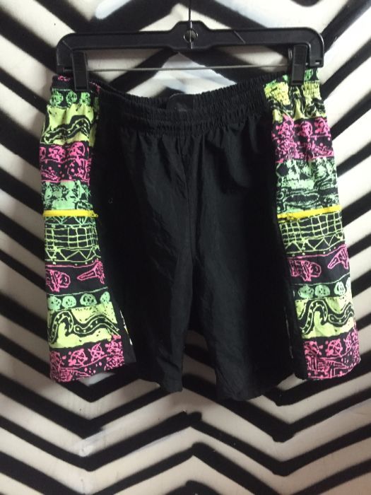 product details: BLACK & NEON DAY-GLOW PATTERN SHORTS photo