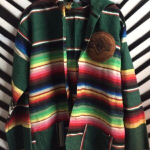 Photo detail:MEXICAN BLANKET JACKET - HOODED W/LEATHER AZTEC PATCH