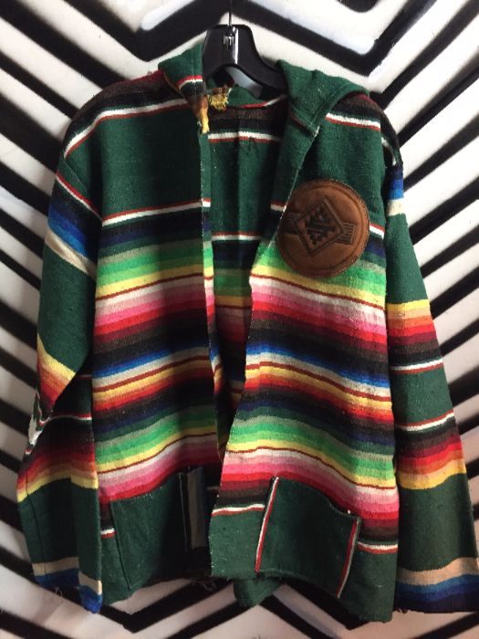 HOODED TAPESTRY JACKET LEATHER AZTEC PATCH 1