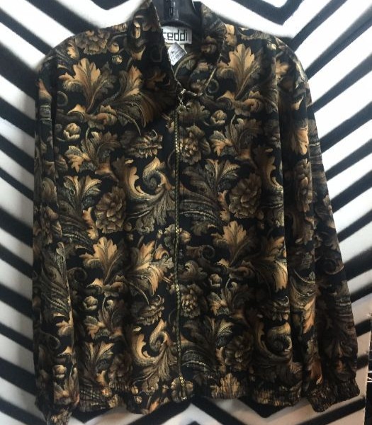 product details: BOMBER JACKET - ZIP-UP - W/GOLD FLORAL BROCADE photo
