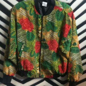 Photo detail:BOMBER JACKET - ZIP-UP W/TROPICAL FLORAL & WORD DESIGN