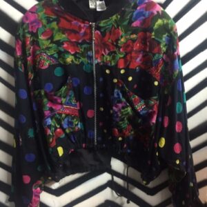 Photo detail:BOMBER JACKET - ZIP-UP - W/FLORAL & POLKA DOT PRINT