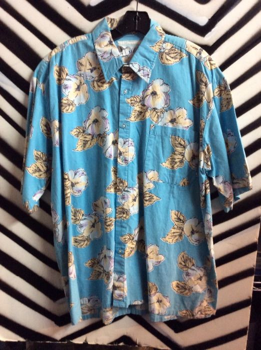 Hawaiian Shirt – Blue W/floral Design | Boardwalk Vintage