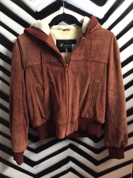SUEDE HOODED BOMBER JACKET SHERPA LINING 1