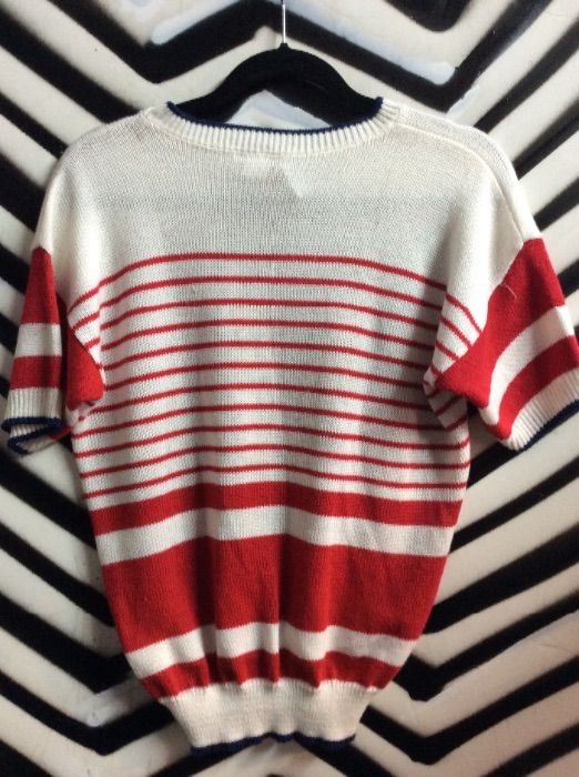 Knit Sweater W/sailboat Stripe Design | Boardwalk Vintage