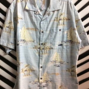 Photo detail:HAWAIIAN SHIRT - COTTON - SAILBOAT & PALMS DESIGN