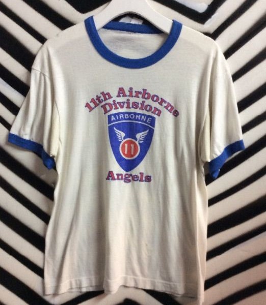 product details: 11TH AIRBORNE DIVISION ANGELS T-SHIRT W/COLORED NECK/SLEEVE BANDS photo