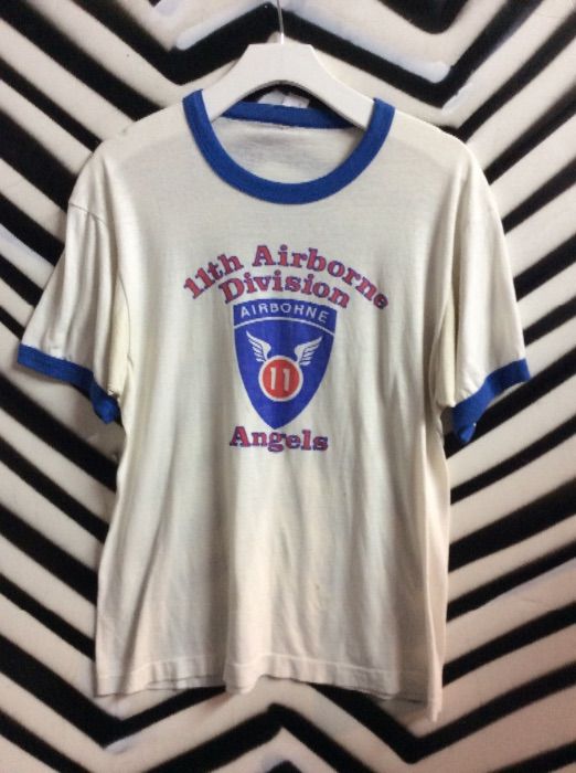 product details: 11TH AIRBORNE DIVISION ANGELS T-SHIRT W/COLORED NECK/SLEEVE BANDS photo