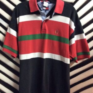 Photo detail:TOMMY HILFIGER POLO SHIRT W/HORIZONTAL STRIPES RED/NAVY/GREEN/WHITE