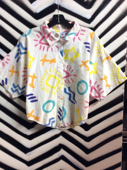 product details: 1980'S HAWAIIAN STYLE PRINTED TOP - CROPPED W/FUNKY DESIGN photo