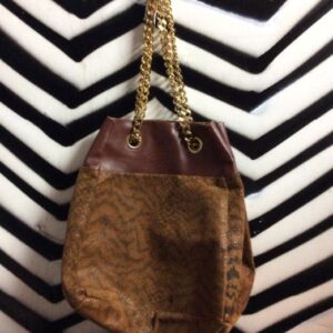 Photo detail:SNAKE PRINT BUCKET PURSE - SUEDE W/GOLD CHAIN