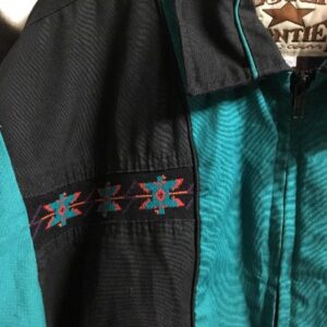 Photo detail:CANVAS JACKET - 2 TONE/BLANKET LINED  W/AZTEC TRIM DESIGN