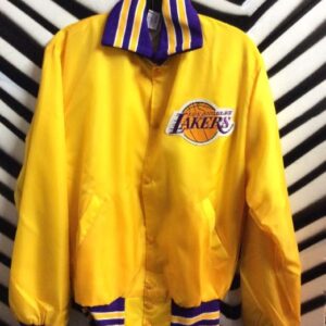 Photo detail:LAKERS SATIN BASEBALL STYLE JACKET - YELLOW