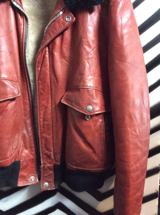 LEATHER BOMBER flight JACKET FULLY LINED as-is 2