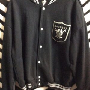 Photo detail:LA RAIDERS VARSITY SWEATER/JACKET W/SCREEN PRINT DESIGN