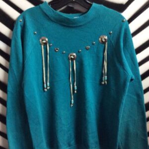 Photo detail:PULLOVER SWEATSHIRT W/CONCHOS & LEATHER TASSELS