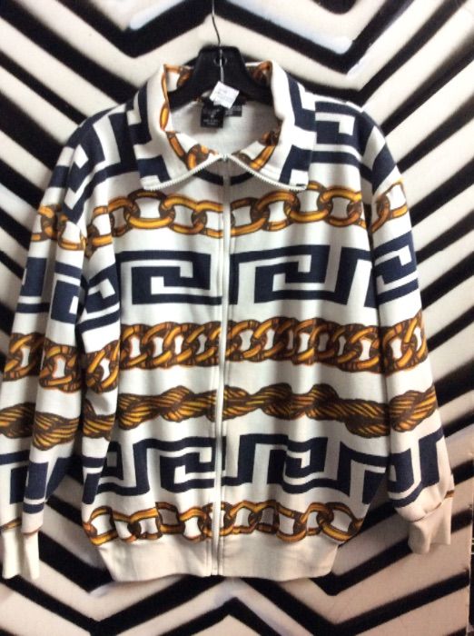 1980s Chains and Greek Key pattern zipup sweatshirt #VERSACE 1