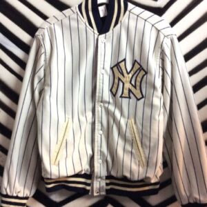 Photo detail:NY YANKEES BASEBALL JACKET - PINSTRIPE DESIGN W/LEATHER TRIM & FLEECE LINING