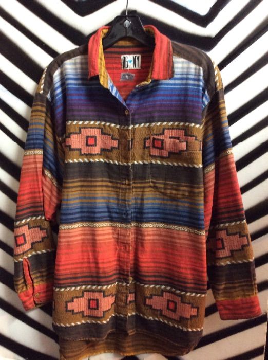 Embroidered Shirt W/aztec Design | Boardwalk Vintage