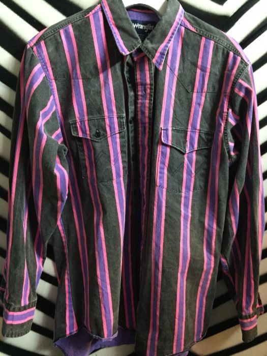 1980s Wrangler Shirt W/neon Striped Design | Boardwalk Vintage