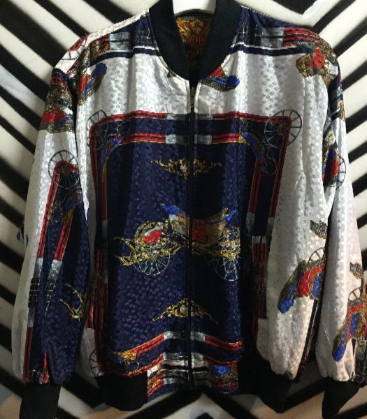 product details: 1980S BOMBER JACKET W/BAROQUE PRINT - REVERSIBLE photo