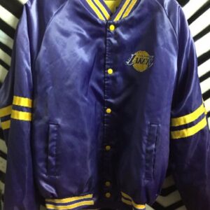 Photo detail:LAKERS SATIN BASEBALL STYLE JACKET W/STRIPES