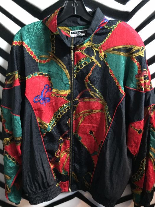 Red Green chains Gucci style baroque bomber jacket 1