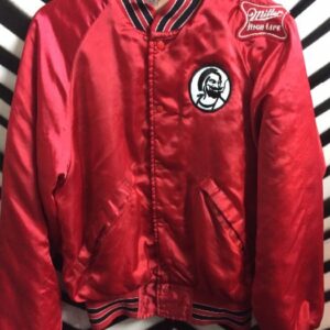 Photo detail:PARTY TIME LIQUORS SATIN JACKET W/ADVERTISING PATCHES