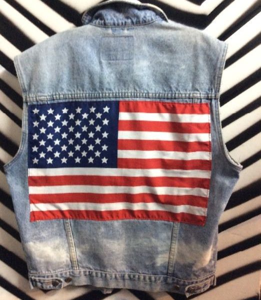 Denim Vest W/american Flag Back Patch Boardwalk Vintage