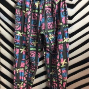 Photo detail:VINTAGE 1980S COTTON BEACH PANTS - TAPERED W/NEON PRINTED DESIGN