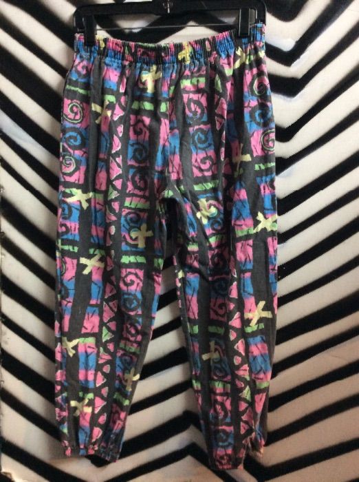 1980S CRAXY NEON PRINTED COTTON BEACH PANTS TAPERED as-is 1
