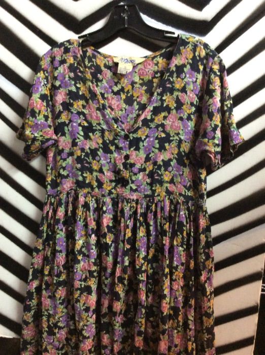 BD BABY DOLL DRESS 90S FLORAL PURPLE 1