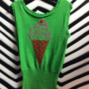 Photo detail:SLEEVELESS KNIT TOP W/ICE CREAM EMBROIDERED DESIGN