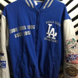 Photo detail:DODGERS WORLD SERIES CANVAS BASEBALL TEAM JACKET W/PATCHES as-is