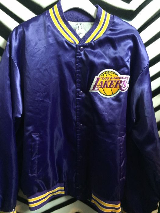Lakers Satin Baseball Style Jacket W/lettering On Back | Boardwalk Vintage