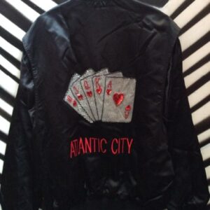 Photo detail:ATLANTIC CITY SATIN BOMBER JACKET W/CARDS BACK DESIGN