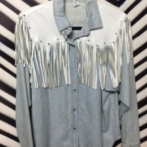 Photo detail:80S DENIM SHIRT W/WHITE LEATHER FRINGE