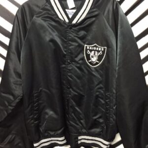 Photo detail:RAIDERS SATIN BASEBALL STYLE JACKET  W/PATCH ON FRONT