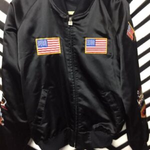 Photo detail:KOREA SOUVENIR JACKET W/DRAGON DESIGN - AMERICAN FLAG PATCHES