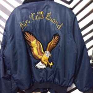 Photo detail:US AIR NATIONAL GUARD BOMBER JACKET - ZIP-UP W/FAUX FUR COLLAR & EAGLE BACK PATCH