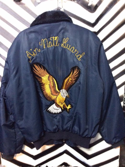 product details: US AIR NATIONAL GUARD BOMBER JACKET - ZIP-UP W/FAUX FUR COLLAR & EAGLE BACK PATCH photo