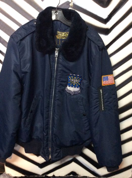ZIPUP BOMBER JACKET FAUX FUR COLLAR US AIR FORCE EAGLE BACK PATCH 2
