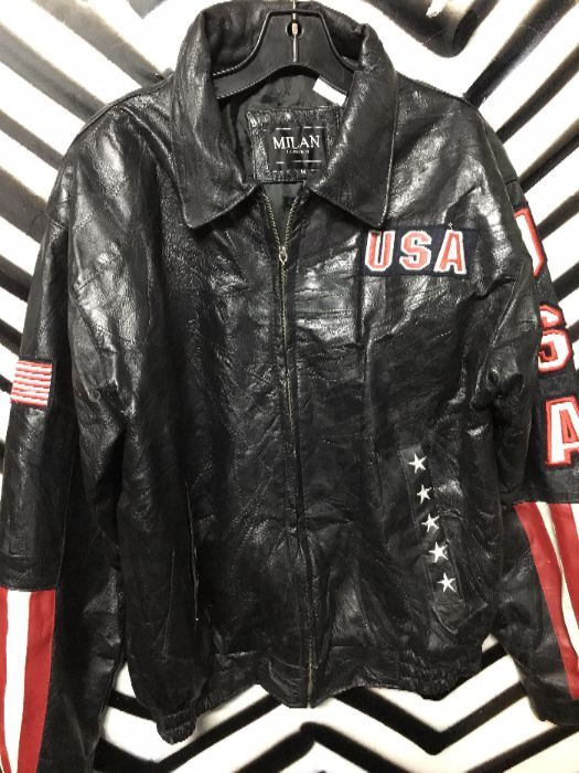 patchwork LEATHER 80S BOMBER JACKET EAGLE USA PATCH 1